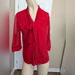 Alice + Olivia Red Tie Blouse